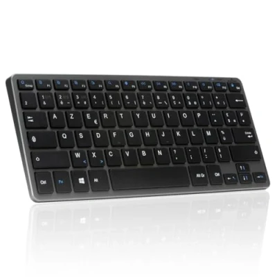 Afbeelding van Bluestork Draadloos Bluetooth toetsenbord, Frans Azerty licht, stil, 90 uur batterijduur, oplaadbaar USB C, 14 multimedia sneltoetsen zwart New 2024