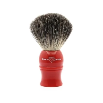 Afbeelding van Edwin Jagger 1EJ331 Klassieke Pure Dassenhaar Handgemaakte Exfoliërende Scheerborstel voor Kwaliteit Schuim met Scheercrème of Scheerzeep Mannen en Vrouwen (Rood)