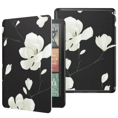 Afbeelding van MoKo Case for New 7&quot;Kindle Paperwhite 12th Gen 2024&amp;Kindle Colorsoft Signature Edition 2024,Lightweight PU Protective Shell Cover with Auto Wake/Sleep Kindle 2024,Black &amp; White Magnolia