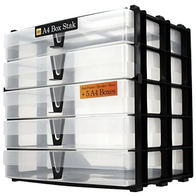 Afbeelding van WestonBoxes A4 Storage Unit, Box Stak bevat 5 opbergdozen (Helder/Transparant)