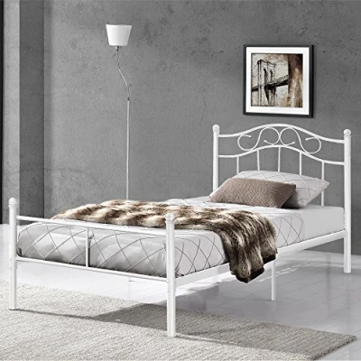 Afbeelding van Metalen bedframe twijfelaar incl. bedbodem 120x200 cm wit
