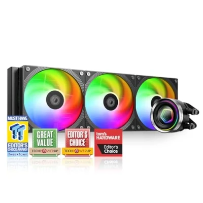 Afbeelding van ID COOLING FX360 INF 360 mm vloeibare CPU koeler, AIO koeler met ARGB Infinity Mirror effect, 3 x 120 daisy chain ventilatoren geluidsarm werkend 27,2 dB (A) Max., Intel LGA1851/1700/1200/115X &amp;
