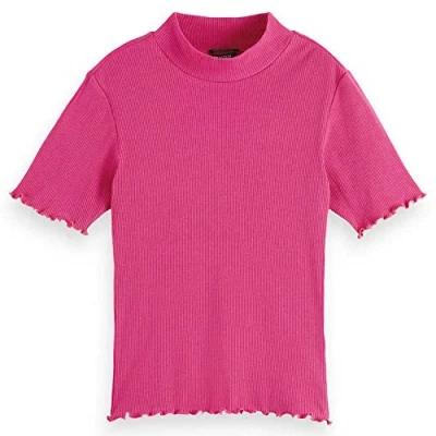 Afbeelding van Scotch &amp; Soda MOCK NECK Tshirt basic, Dames, Maat: Large, Fuchsia