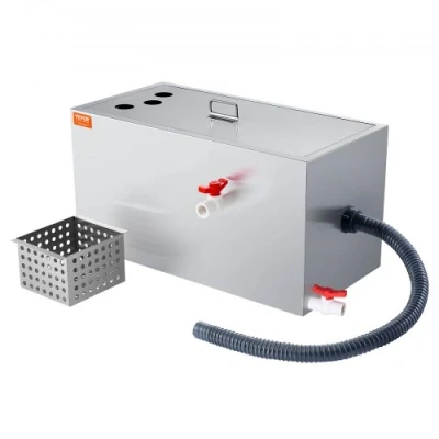 Afbeelding van VEVOR commerciële vetafscheider, 25 lbs boveninlaatafscheider, roestvrijstalen vetafscheider onder gootsteen, 6,44 GPM afvalwaterolie waterafscheider, voor restaurants enz.