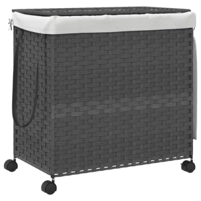 Afbeelding van Wasmand op wielen 60x35x60,5 cm rattan grijs