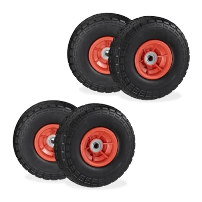 Afbeelding van steekwagenwiel set van 4 massief rubber skelterwiel 4.10 3.50 4&quot; 150 kg zwart rood