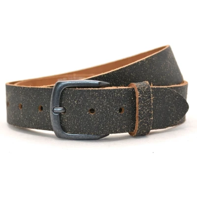 Afbeelding van Timbelt 4cm jeans riem van crack leder heren / dames 100% leer zwart Maat 95 Totale lengte 110 cm