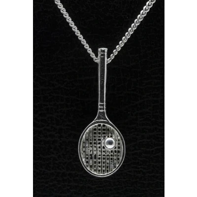 Afbeelding van Zilveren Tennisracket ketting hanger groot met bal