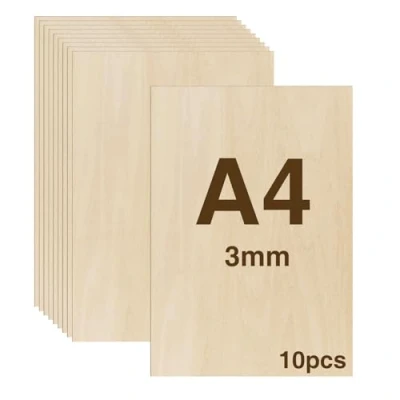 Afbeelding van WISYOK 10x Multiplex, A4 Multiplex Platen 3mm, Multiplexplaten, Houten om te Knutselen Ideaal voor doe het zelf houtbewerking, laserbewerking, pyrografie, modelbouw, geschenken 300x210*3mm