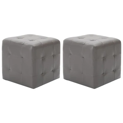 Afbeelding van Poef 2 st 30x30x30 cm kunstleer grijs