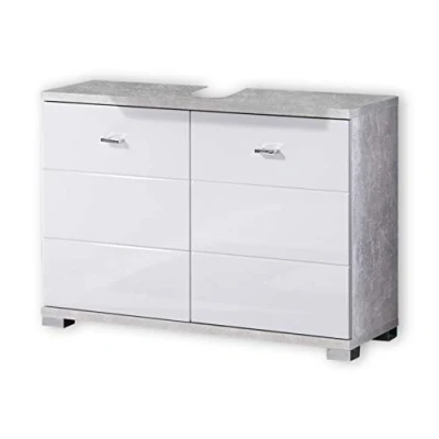 Afbeelding van Stella Trading Wastafelonderkast in betonlook, wit, moderne badkamerkast, met veel opbergruimte, 80 x 57 30 cm (b h d)