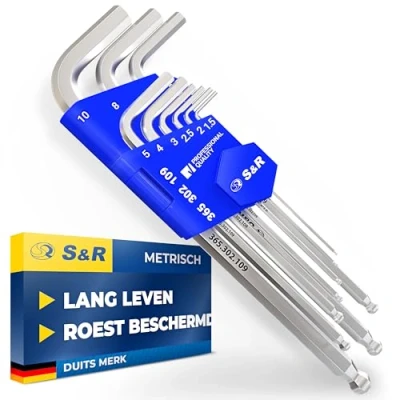 Afbeelding van S&amp;R Inbussleutelset met kogelkop 9 stuks, Inbussleutel lang, Metrisch, clip