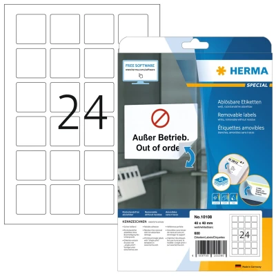 Afbeelding van Herma Movables etik. wit 40x40 25 Vel DIN A4 600 stuks 10108