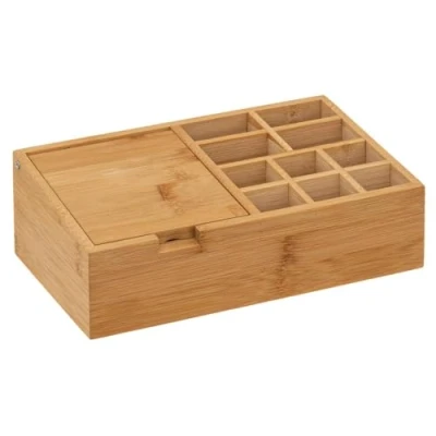Afbeelding van Make up organizer 11 vakken met spiegel 24,5 x 8 cm van bamboe Nagellak houder Organizers