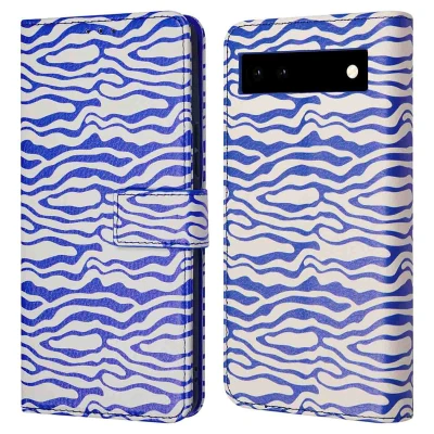 Afbeelding van Google Pixel 6a Hoesje Kunstleder iMoshion Bookcase White Blue Stripes Telefoonhoesje