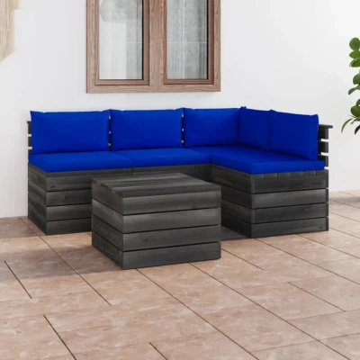 Afbeelding van 5 delige Loungeset met kussens pallet massief grenenhout