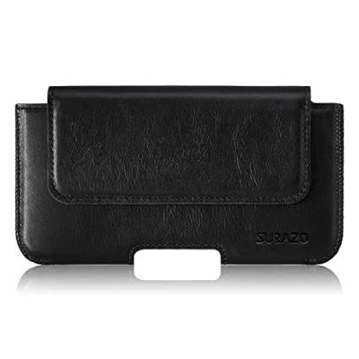 Afbeelding van SURAZO Premium 100% echt lederen heuptas voor Apple iPhone 14 Pro Max hoes leer horizontale holster beschermhoes [volledig telefoonhoes] riem tas case cover leren (zwart)