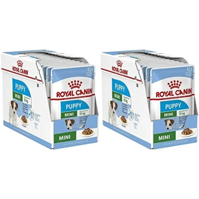 Afbeelding van Royal Canin Mini Puppy Dubbelpak 2 x 12 85 g Natvoer voor kleine puppy&#039;s Tot 10e levensmaand Fijne stukjes in saus Zachte textuur de melktanden