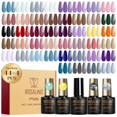 Afbeelding van ROSALIND Soak Off mini uv nagellakset, 48 stuks, nude, bruin, rood, oranje, paars, roze, grijs, blauw, groen, gelnagellak, led kleurgel, gelnagels, cadeau