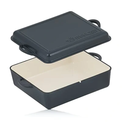 Afbeelding van Mahlzeit Gietijzeren braadpan, geëmailleerd, 10,5 liter, Blue Berry, braadpan 2 in 1 met deksel, geschikt voor de oven, emaille inductie, stoofpan,