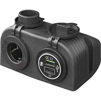 Afbeelding van Pro Plus Opbouw kit: 12V stekkerdoos + USB snellader type A C 2 weg 3A