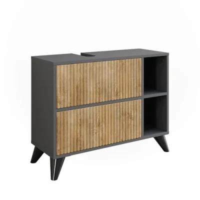 Afbeelding van Vicco Wastafelonderkast Leano, antraciet/bergeiken, 80 x 62 cm met 2 laden
