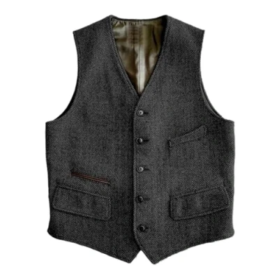 Afbeelding van Solovedress Wollen kostuumvest, formeel, regular fit, vest, pak, vest voor bruiloft, zwart, L