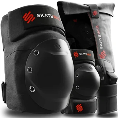 Afbeelding van SKATEWIZ Inlineskates voor volwassenen, handbeschermers, knie en elleboogbeschermers skateboardbeschermer, inline skates dames, kniebeschermers kinderset, SHIELD maat M, oranje