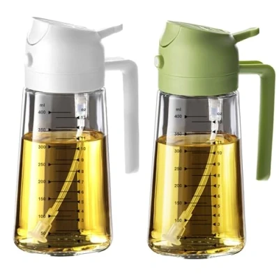 Afbeelding van TrendPlain 16oz Oliedispenser Fles voor Keuken 2 in 1 Olijfolie Dispenser en Olie Sproeier 470ml Koken, Keuken, Salade, Barbecue Stks Wit &amp; Groen