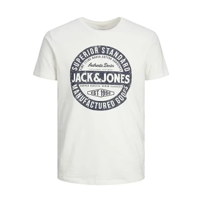 Afbeelding van Jack &amp; Jones Oneck Tshirt print, Heren, Maat: Large, Cloud dancer