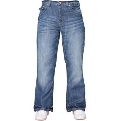 Afbeelding van APT Heren Basic Bootcut Wijde Pijpen Flared Denim Jeans Range van taille maten en kleuren beschikbaar, Blauw, 34W / 32L