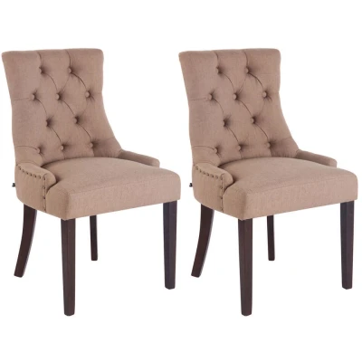 Afbeelding van CLP Set van 2 eetkamerstoelen Aberdeen Donker Bruin Frame Stof Taupe