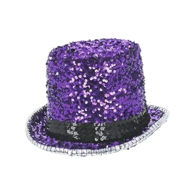 Afbeelding van Smiffy&#039;s Goochelaar Kostuum Pailletten Glinster Hoed Showmaster Paars Zwart Carnavalskleding Verkleedkleding