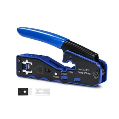 Afbeelding van RJ45 Crimp Tool Ethernet Crimper Alles in één Wire Stripper Cutter Voor Pass Through Cat6 Cat5e connectoren met vervangende messen, blauw