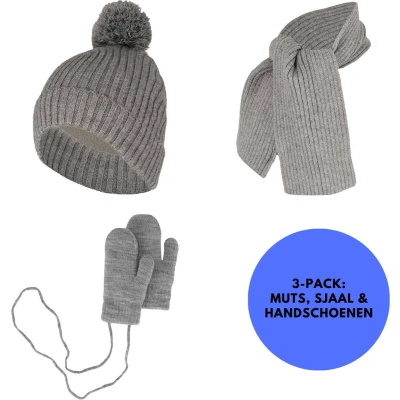 Afbeelding van Sarlini Baby Winterset Handschoenen/Sjaal/Muts 1 2 Jaar Licht Grijs