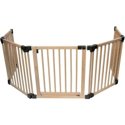 Afbeelding van Safetots Houten Multi Panel Use Safety Barrier, Tot 336,5cm, Natuurlijk Hout, Flexibele Kamer en Trapbarrière, Verdeler met Deur voor Baby Peuter, Eenvoudige Installatie