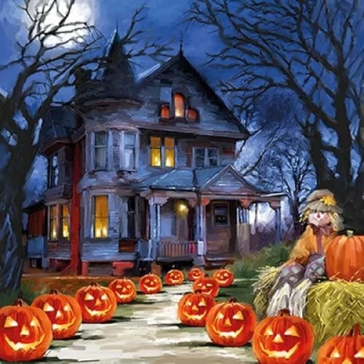 Afbeelding van 20 servetten, spookhuis, Halloween, herfst, tafeldecoratie 33 x cm