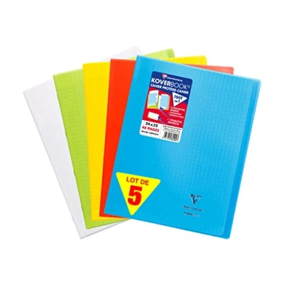 Afbeelding van Clairefontaine 984450AMZC Koverbook geniet notitieboek, 24 x 32 cm, 48 pagina&#039;s grote ruitjes, wit papier 90 g, polypropyleen omslag (blauw, groen, rood, geel, kleurloos), 5 stuks