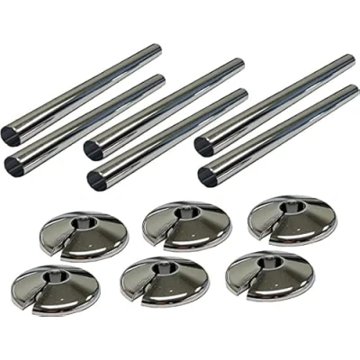 Afbeelding van E2TRADE 6 x Radiator Pijpdeksels en Pijpkragen in Chroom Effect 15mm 200mm