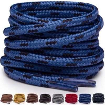 Afbeelding van Ronde Schoenveters Extra Sterke en Duurzame Veters voor Laarzen, Werkschoenen &amp; Wandelschoenen (Blauw/Zwart, 69 cm)