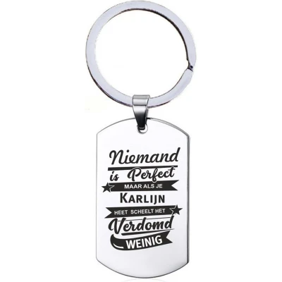 Afbeelding van Niemand Is Perfect Karlijn RVS Sleutelhanger