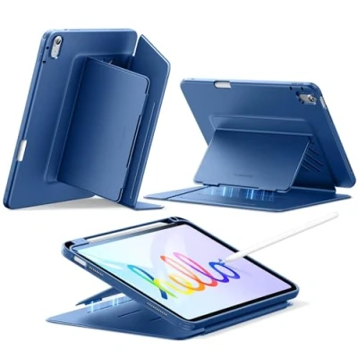 Afbeelding van ESR voor iPad (A16) 11e generatie hoesje, 11e/10e hoesje (2025/2022), verticale standaard, meerdere standhoeken, ultra stabiele hoes met potloodhouder, magnetische flip serie, blauw