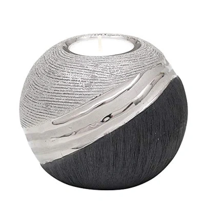Afbeelding van Dekohelden24 Elegante moderne decoratieve designer keramische theelichthouder in zilvergrijs, 10 cm