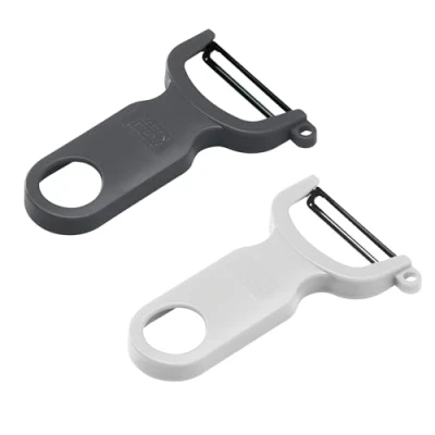 Afbeelding van Swiss Peeler dunschiller, 2 delig, groenteschiller, roestvrijstalen lemmet, grijs en wit, kunststof, 3