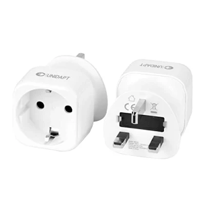 Afbeelding van Unidapt UK reisadapter Duitsland, Nederland naar VK Engeland Reisstekker Stroomadapter Type G, EU Schuko stekker GB Dubai Ierland Mauritius Singapore Wandcontactdoos 2 pack