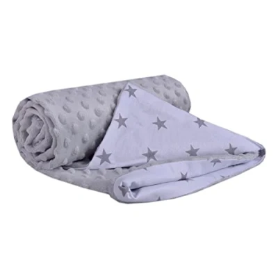 Afbeelding van Kruipdeken 100% katoen 75x100cm dubbelzijdig multifunctionele Minky knuffeldeken voor kinderwagen zacht pluizig (grijze sterren met grijze minky)