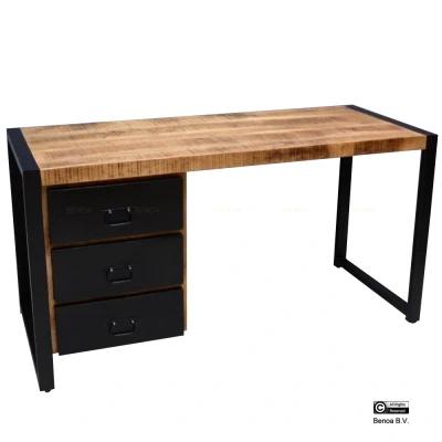 Afbeelding van Steigerhouten Bas 3 lades bureau 145