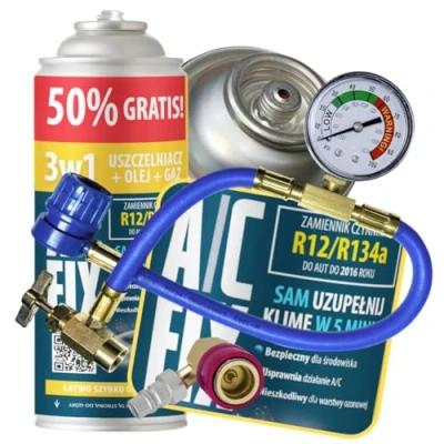 Afbeelding van A/C FIX gasvervanging R134a 3 in 1 x 235 g + slang en adapter voor auto airco 19952016 koelmiddel gas
