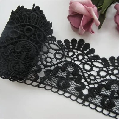 Afbeelding van Yulakes 3 yard 9 cm katoenen kanten lint vintage gehaakte kant rand kantband voor naaien handwerk bruiloft decoratie scrapbooking geschenkdoos (zwart)