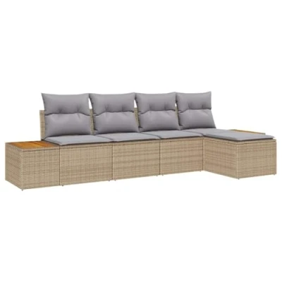 Afbeelding van vidaXL 5 delige tuinsofa set met kussens in bruine poly riet, 2 zits riet